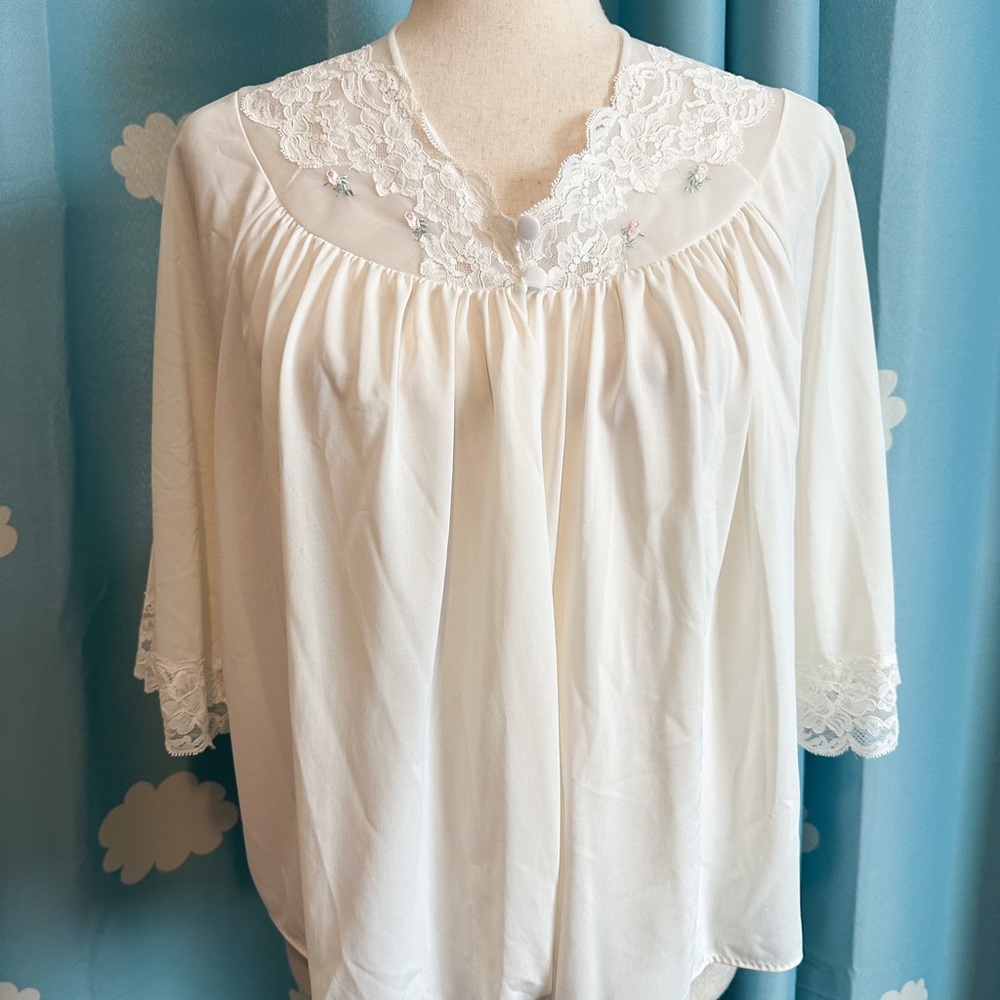 Delicate Vintage crop sheer and lace lingerie top, chemise. - Picture 5 of 6